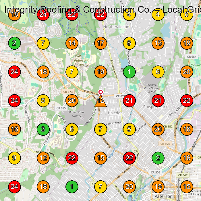 Integrity Roofing & Construction Co. Roofing Contractor GeoGrid ranking map for None